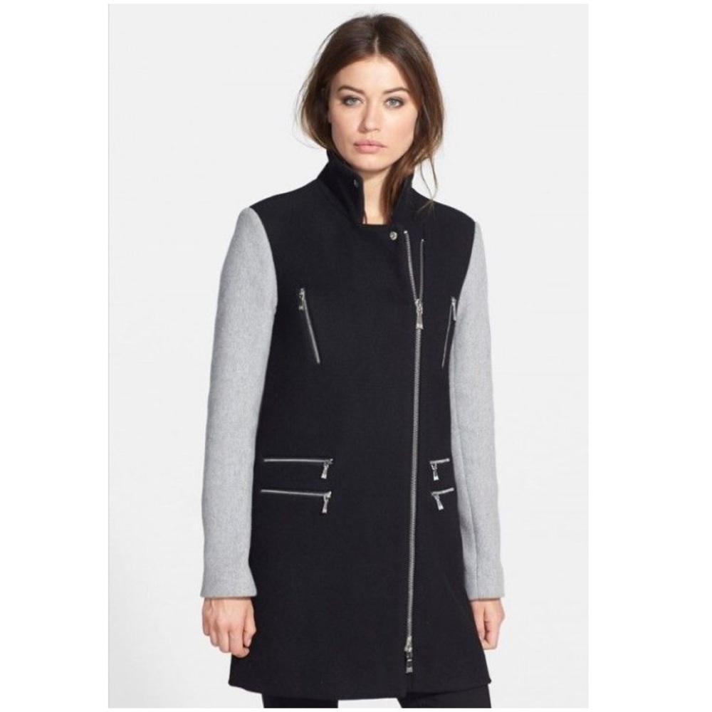 EUC Dawn Levy Black Grey Wool Moto Coat